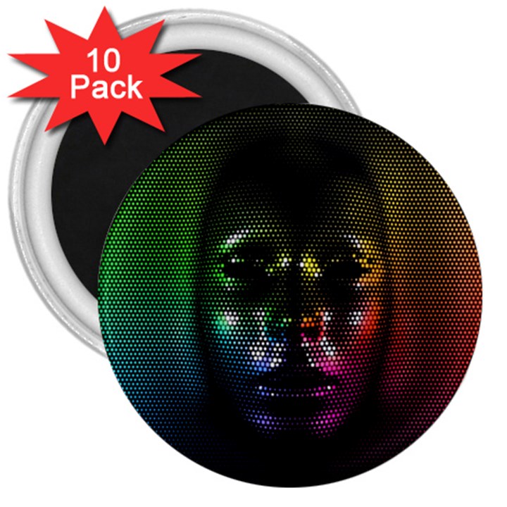 Digital Art Psychedelic Face Skull Color 3  Magnets (10 pack) 