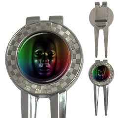 Digital Art Psychedelic Face Skull Color 3-in-1 Golf Divots by BangZart