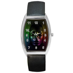 Digital Art Psychedelic Face Skull Color Barrel Style Metal Watch by BangZart