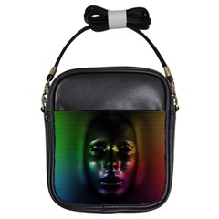 Digital Art Psychedelic Face Skull Color Girls Sling Bags by BangZart