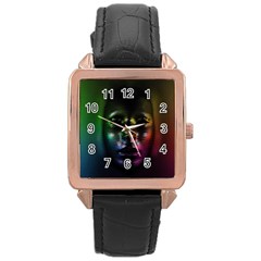 Digital Art Psychedelic Face Skull Color Rose Gold Leather Watch  by BangZart