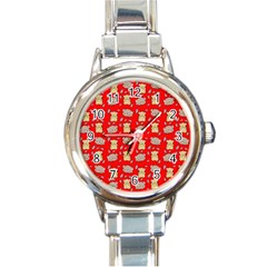 Cute Hamster Pattern Red Background Round Italian Charm Watch by BangZart