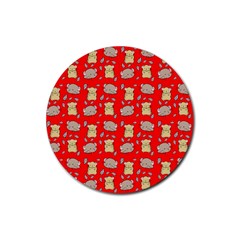 Cute Hamster Pattern Red Background Rubber Coaster (round)  by BangZart