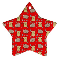 Cute Hamster Pattern Red Background Star Ornament (two Sides) by BangZart