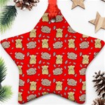 Cute Hamster Pattern Red Background Star Ornament (Two Sides) Front