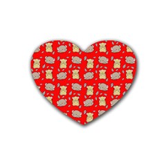 Cute Hamster Pattern Red Background Rubber Coaster (heart)  by BangZart