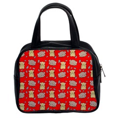 Cute Hamster Pattern Red Background Classic Handbags (2 Sides) by BangZart