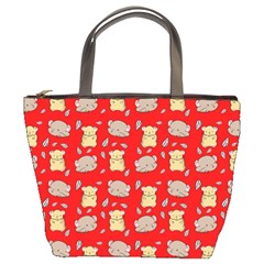 Cute Hamster Pattern Red Background Bucket Bags by BangZart