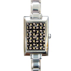 Cute Hamster Pattern Black Background Rectangle Italian Charm Watch by BangZart