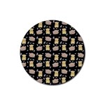 Cute Hamster Pattern Black Background Rubber Round Coaster (4 pack)  Front