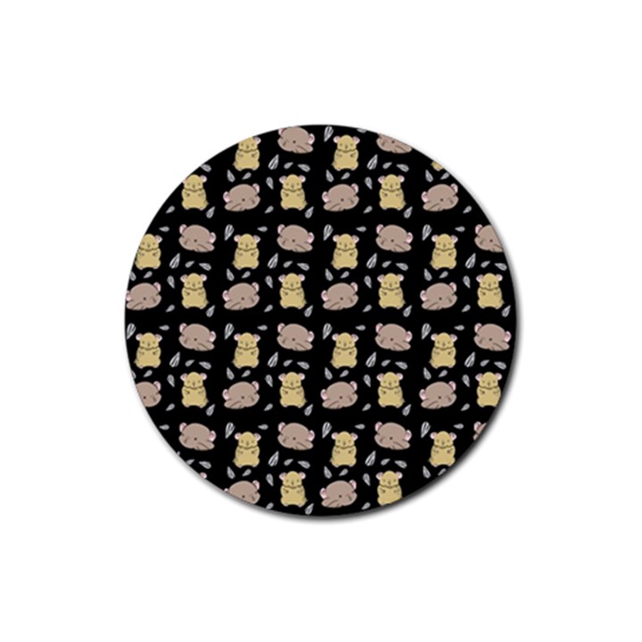 Cute Hamster Pattern Black Background Rubber Round Coaster (4 pack) 