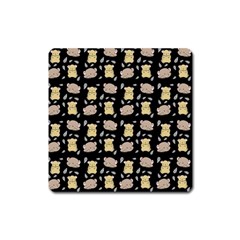 Cute Hamster Pattern Black Background Square Magnet by BangZart