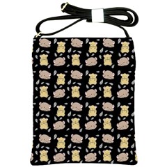 Cute Hamster Pattern Black Background Shoulder Sling Bags by BangZart