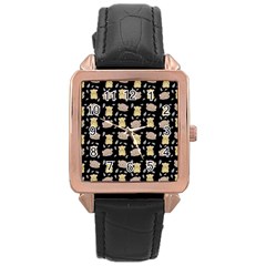 Cute Hamster Pattern Black Background Rose Gold Leather Watch  by BangZart