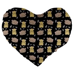 Cute Hamster Pattern Black Background Large 19  Premium Flano Heart Shape Cushions by BangZart