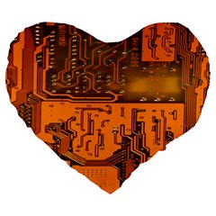 Circuit Board Pattern Large 19  Premium Flano Heart Shape Cushions by BangZart