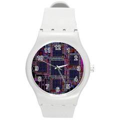 Cad Technology Circuit Board Layout Pattern Round Plastic Sport Watch (m) by BangZart