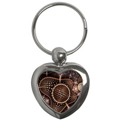 Brown Fractal Balls And Circles Key Chains (heart)  by BangZart