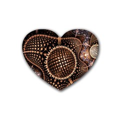 Brown Fractal Balls And Circles Rubber Coaster (heart)  by BangZart