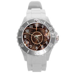 Brown Fractal Balls And Circles Round Plastic Sport Watch (l) by BangZart