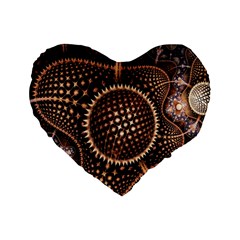 Brown Fractal Balls And Circles Standard 16  Premium Flano Heart Shape Cushions by BangZart