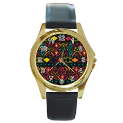 Bohemian Patterns Tribal Round Gold Metal Watch by BangZart