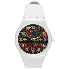 Bohemian Patterns Tribal Round Plastic Sport Watch (m) by BangZart