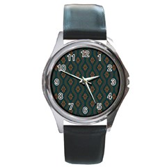 Ornamental Pattern Background Round Metal Watch by TastefulDesigns