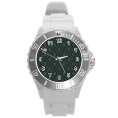 Ornamental Pattern Background Round Plastic Sport Watch (l)