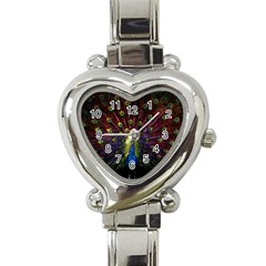 Beautiful Peacock Feather Heart Italian Charm Watch by BangZart