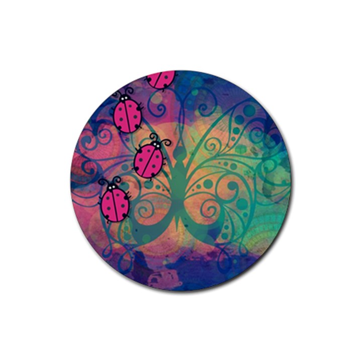 Background Colorful Bugs Rubber Coaster (Round) 