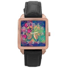 Background Colorful Bugs Rose Gold Leather Watch  by BangZart