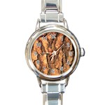 Bark Texture Wood Large Rough Red Wood Outside California Round Italian Charm Watch Front