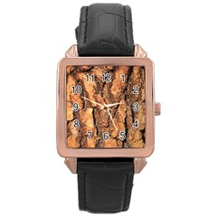 Bark Texture Wood Large Rough Red Wood Outside California Rose Gold Leather Watch  by BangZart