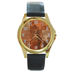 Barnwood Unfinished Round Gold Metal Watch by BangZart