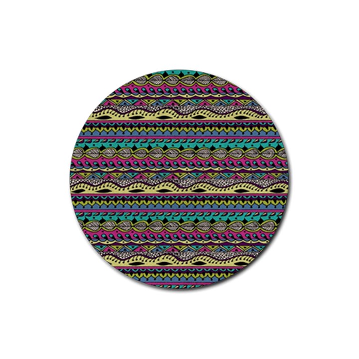 Aztec Pattern Cool Colors Rubber Coaster (Round) 