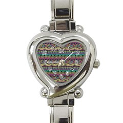 Aztec Pattern Cool Colors Heart Italian Charm Watch by BangZart