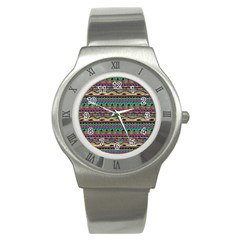 Aztec Pattern Cool Colors Stainless Steel Watch by BangZart