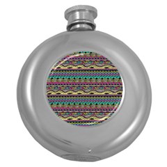 Aztec Pattern Cool Colors Round Hip Flask (5 Oz) by BangZart