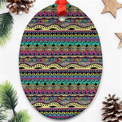 Aztec Pattern Cool Colors Oval Ornament (two Sides) by BangZart