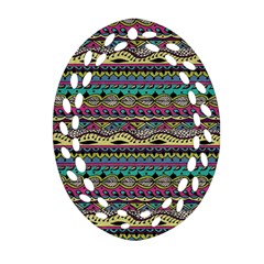 Aztec Pattern Cool Colors Oval Filigree Ornament (two Sides) by BangZart