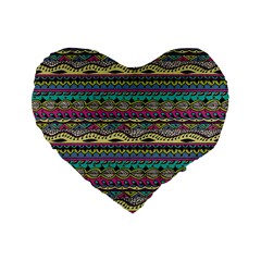 Aztec Pattern Cool Colors Standard 16  Premium Heart Shape Cushions by BangZart