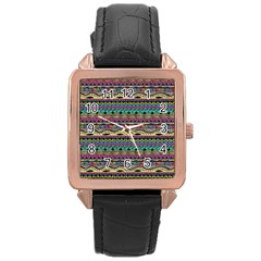 Aztec Pattern Cool Colors Rose Gold Leather Watch  by BangZart