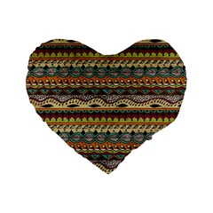 Aztec Pattern Ethnic Standard 16  Premium Flano Heart Shape Cushions by BangZart