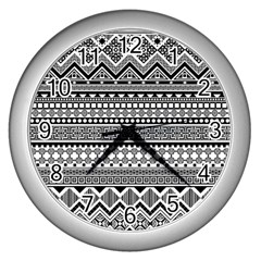 Aztec Pattern Design(1) Wall Clocks (silver) 