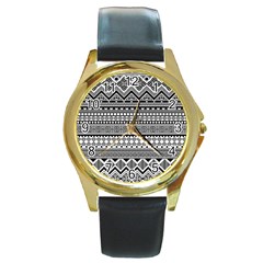 Aztec Pattern Design(1) Round Gold Metal Watch by BangZart