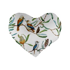 Australian Kookaburra Bird Pattern Standard 16  Premium Flano Heart Shape Cushions by BangZart