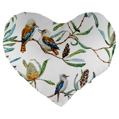 Australian Kookaburra Bird Pattern Large 19  Premium Flano Heart Shape Cushions by BangZart