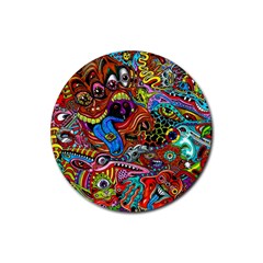 Art Color Dark Detail Monsters Psychedelic Rubber Round Coaster (4 Pack) 