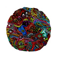 Art Color Dark Detail Monsters Psychedelic Standard 15  Premium Flano Round Cushions by BangZart